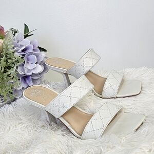 Vince Camuto White Quilted Double-Strap Heeled Sandals